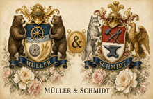 
Cargar imagen en el visor de la galería, Jubiläums-Doppelwappen — Müller &amp; Schmidt seamless Dual-grade unique arms — Herald Lab