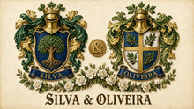 
Carregar imagem no visualizador da galeria, Amostra Escudo duplo — Silva e Oliveira: dois brasões combinados num só PDF (Herald Lab) — Silva &amp; Oliveira matched Dual-grade pair