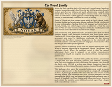 Load image into Gallery viewer, Sample Last Name Origin PDF — The Novak Family — coat of arms left, fuller surname history right — digital printable document — Herald Lab SAMPLE